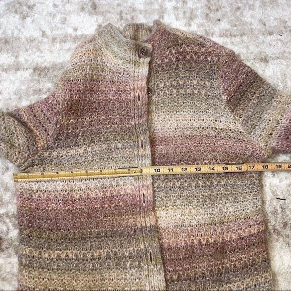 J. Jill Long Cardigan Sweater Wool Alpaca Knit Mauve Neutrals Striped SZ M soft - Picture 8 of 9